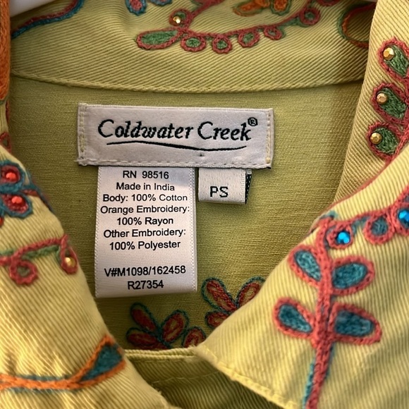 Coldwater Creek lime colored long sleeved jacket with beaded designs. Size PS. - Picture 2 of 11